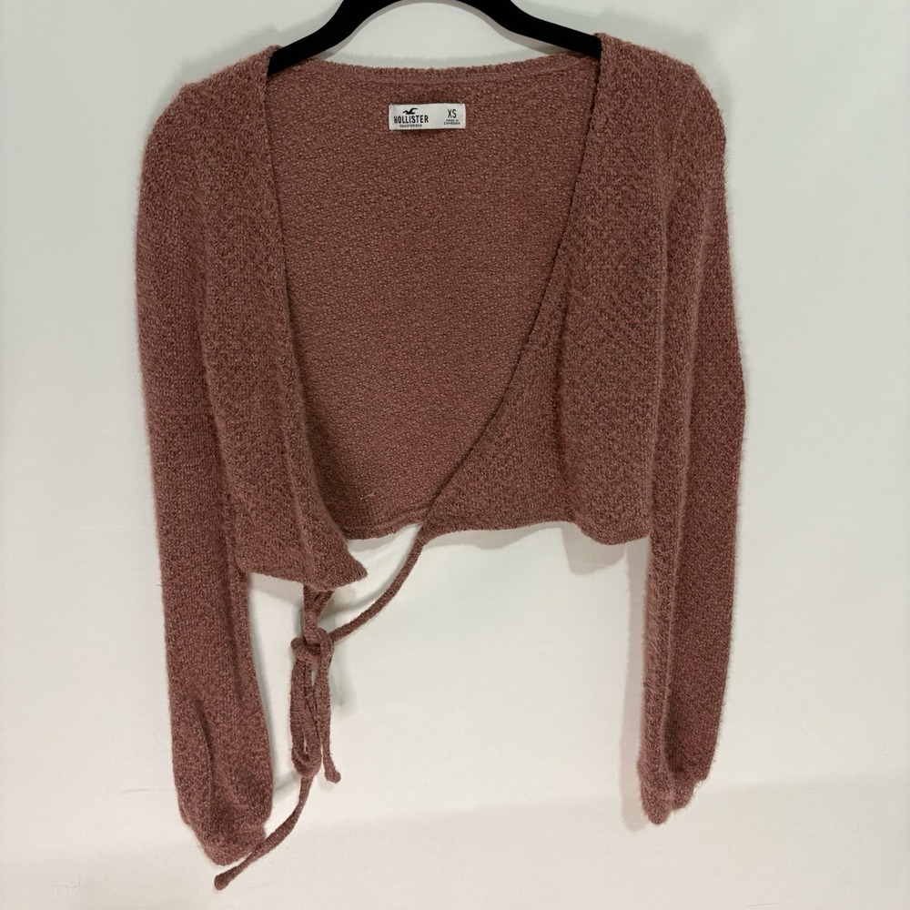 Hollister Women's Pink Chanelle Tie Y2K Balloon Sleeve Cropped Sweater X Small